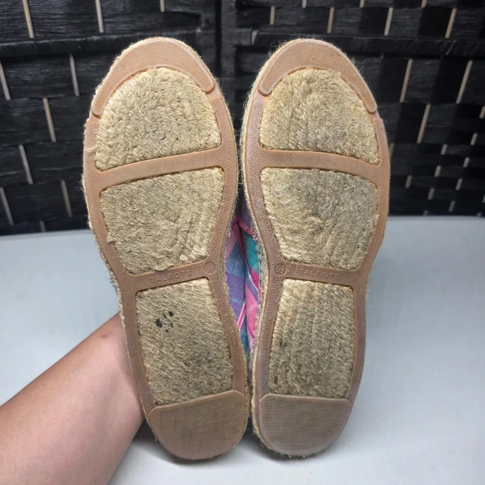 Talbots Womens Plaid Espadrille Flats Pink Blue Yellow Slip On Shoes Size 9.5M